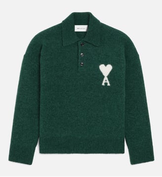 Polo unisexe en alpaga Ami de Coeur - AMI Paris - Vert bouteille et ecru