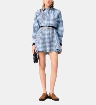 Robe chemise en coton strassé - Maje - Carreaux bleus print