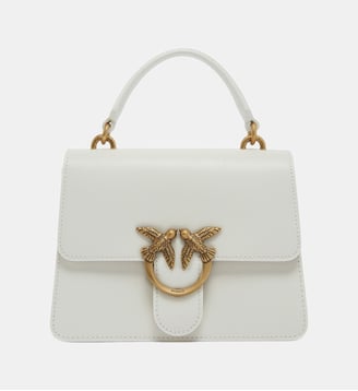 Petit sac à main love bag top handle en cuir - Pinko - Blanc et doré