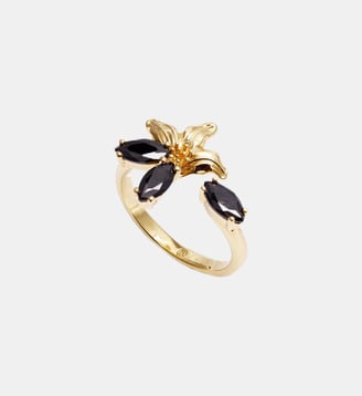Bague ajustable dorée lys et pierres noires - Les Néréides - Noir