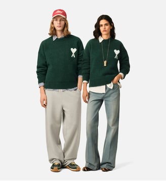 Pull unisexe en alpaga Ami de Coeur - AMI Paris - Vert bouteille et ecru