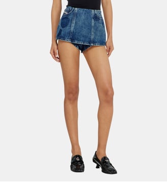 Short en denim à basque avec patchs effet ombre - Diesel - Bleu moyen