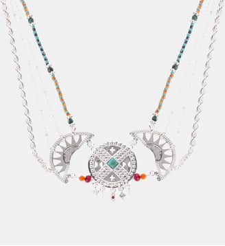 Collier chaîne multirang avec pendentif central et perles MARAJA - Hipanema - Argenté