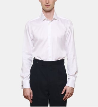 Chemise blanche en twill poignets mousquetaires coupe droite - Atelier Privé - Blanc