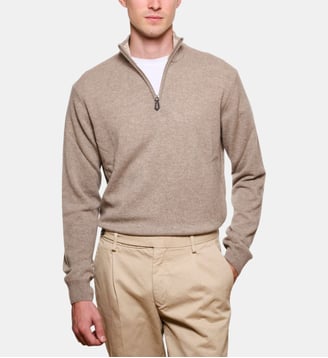 Pull à col zippé en cachemire Mushroom - Atelier Privé - Taupe