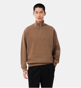 Sweatshirt zippé interlock col montant - Lacoste - Marron cookie