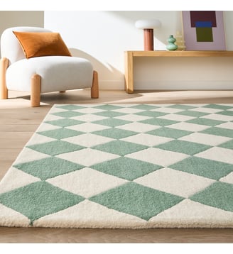 Tapis en laine, motif géométrique - La Redoute Interieurs - Écru et céladon