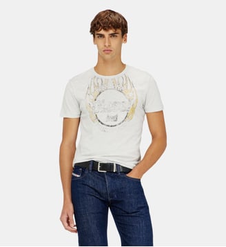 T-shirt en jersey flammé avec imprimé craquelé - Diesel - Blanc