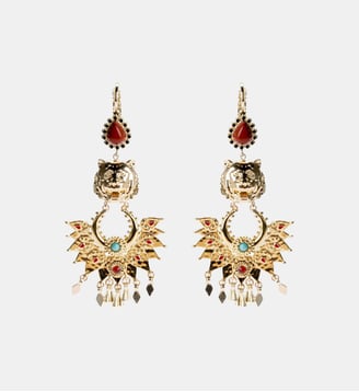 Boucles d'oreilles pendantes dormeuses tête de tigre JEANNIE - Hipanema - Doré
