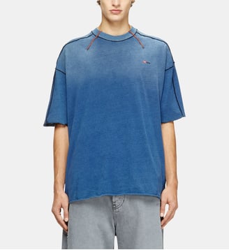 T-shirt en coton avec surpiqûres contrastantes - Diesel - Bleu