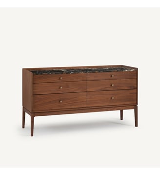 Buffet 6 tiroirs, plaqué noyer marbre ambré - AM.PM - Marbre ambré