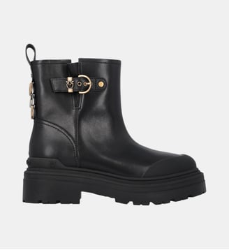 Bottines en cuir à logo love birds - Pinko - Limousine noire