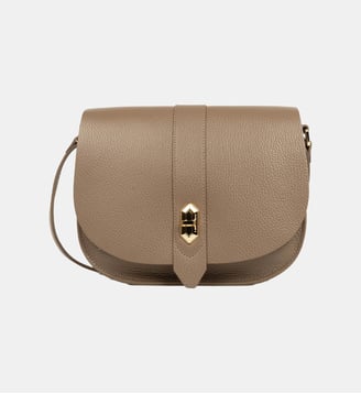 Sac besace Top Double en cuir - Lancaster - Taupe, in et or
