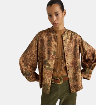 LUCY SHIRT IN PRINTED PURE SILK TWILL - MILITARY/SAND - Momonì - Vert