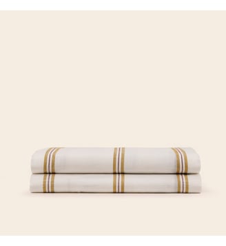 Drap Plat  Jacquard rayé - Madura - Blanc rayé moutarde