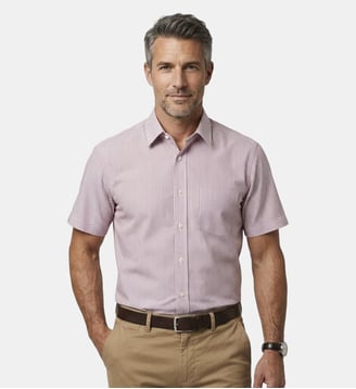 Chemise à rayures rouge base twill coupe droite manches courtes - Atelier Privé - Rouge bordeaux