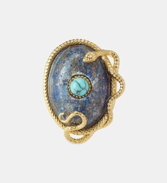 Broche lapis-lazuli et turquoise, serpent doré - Les Néréides - Bleu