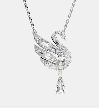 Pendentif Swan, Cygne, Métal rhodié - Swarovski - White