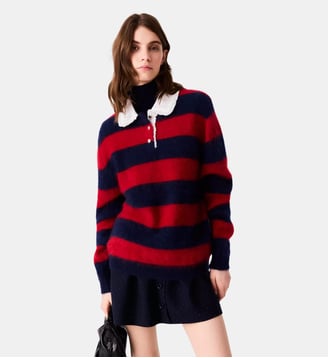 Pull fluffy avec col en popeline - Maje - Bleu noir
