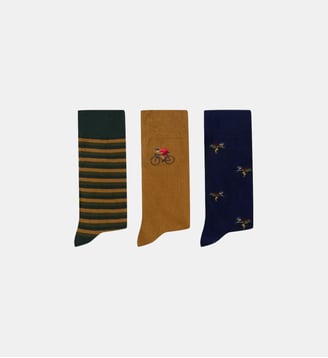 Chaussettes x3 hauteur mi-mollet - Faguo - Kaki et camel