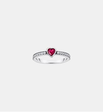 Solitaire avec pierre rouge taillée en cœur - Thomas Sabo - Argent