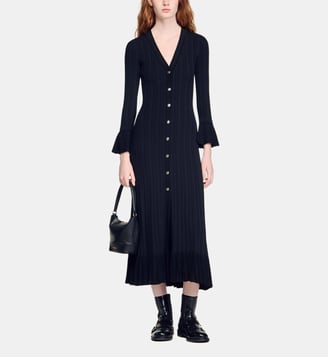 Robe longue en maille à volant - Sandro - Noir