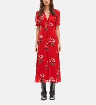 Robe longue imprimé fleuri - The Kooples - Red et green