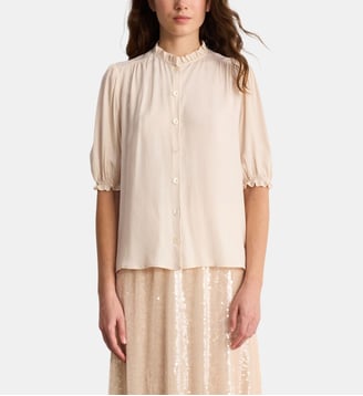 Blouse fluide boutonnée et volantée - CLEMENTINE - Pablo - Beige et rose