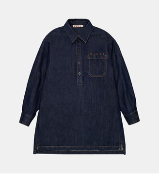 Robe en denim avec logo - Marni - Bleu brut