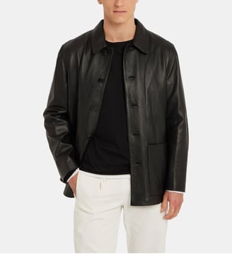 veste de travail en cuir noir - Agnès b. - Noir foncé