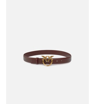 Ceinture love birds en cuir - Pinko - Vin bourgogne et or antique