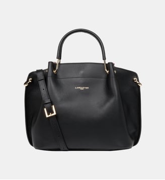 Grand sac à main Foulonné Double LOUISA en cuir - Lancaster - Noir