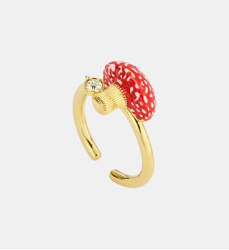 Bague ajustable champignon rouge et doré et cristal facetté - Les Néréides - Rouge