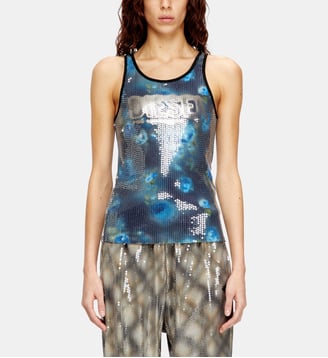 Débardeur en jersey à imprimé floral avec des paillettes - Diesel - Bleu
