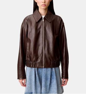 Blouson cuir brillant casual - Claudie Pierlot - Marron