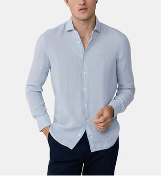 Chemise En Lin Teint En Pièce Coupe Ajustée - Hackett London - Oxford blue
