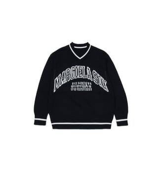 Pull à col en V avec logo - MM6 Maison Margiela - Noir
