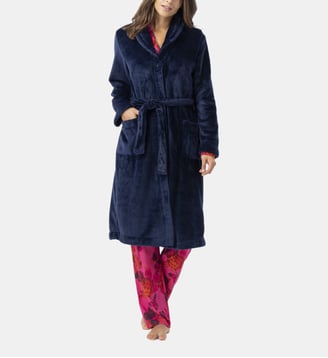 Robe de chambre en peluche flanelle ESSENTIEL H51B - Lingerie Le Chat - Marine