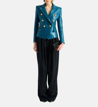 Veste 6 boutons en cuir - Balmain - Bleu