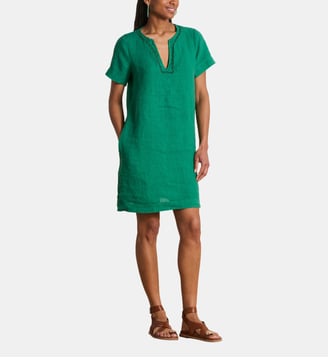 Robe courte droite en lin - La Fée Maraboutée - Vert ruisseau