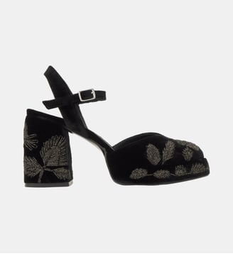 Escarpins à talon bloc brodés VIRGO - Castaner - Black