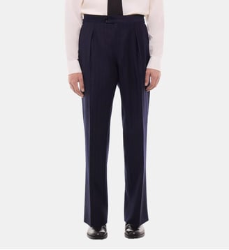 Pantalon de costume en laine rayée - Fursac - Marine