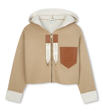 Cardigan en tricot à capuche - Lanvin Kids - Beige et écru