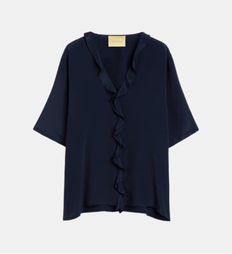 Blouse salvia en acétate de soie uni - Momonì - Bleu