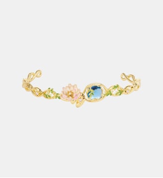 Bracelet jonc nymphéa rose et pierre ronde bleue Les Néréides