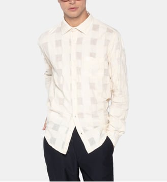 Chemise manches longues Charles Jacquard à carreaux - Serge Blanco - Blanc