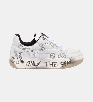 D-Ollie-Baskets en cuir avec imprimé graffiti - Diesel - Blanc et brun
