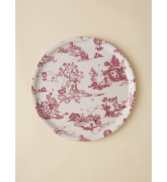 Plateau rond en bois esprit toile de jouy - Cyrillus - Jouy bordeaux