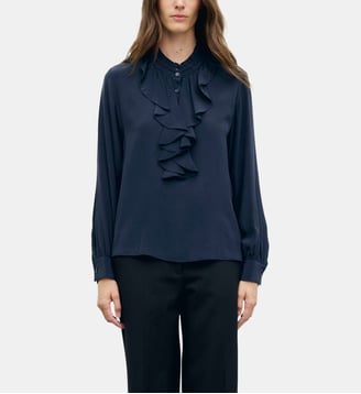 Blouse à volants en soie - LOAN - Gerard Darel - Marine