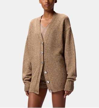Cardigan en tissu bouclette à strass - Pinko - Marron